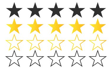 Beğeni sembolü beş noktalı sarı siyah ana hatlı yıldız kalite derecelendirme ürün kalitesi hizmet kalite değerlendirme tabela etiketi