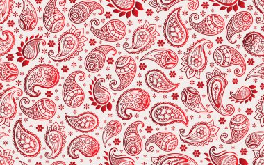 Paisley dipsiz desen yaratıcı kırmızı renk gradyan çiçek desenli dekoratif vektör deseni kumaş kumaş kağıt baskı ambalajı arka plan kağıdı
