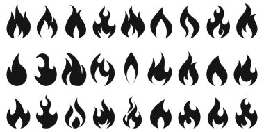 Ateş ikonu, alev alabilir işaret sembolü siyah vcetor düğmeleri, ışık, sıcak siluet veterini tutuşturur.