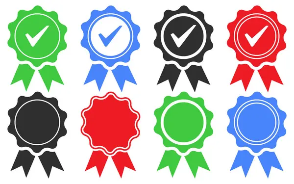 Onaylanmış onay işareti rozet ikonu madalya premium kalite tick ödül kurdele mark vektör ikonu ödül şampiyonu