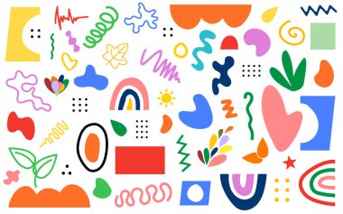 Soyut karalama şekli el dekoru renkli organik karalama geometrik elementler koleksiyonu