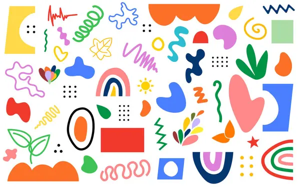 Soyut karalama şekli el dekoru renkli organik karalama geometrik elementler koleksiyonu