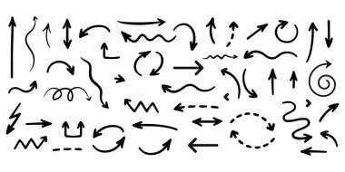 Ok vektör ögeleri el çizimi oklar fırça darbesi kıvrımlı ok koleksiyonu tozlu grunge etkisi okları