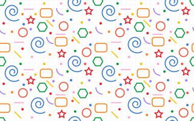 Çocukların temel şekli sanatı kusursuzca karalamak moda renkli organik geometrik silüet öğeleri dokusu