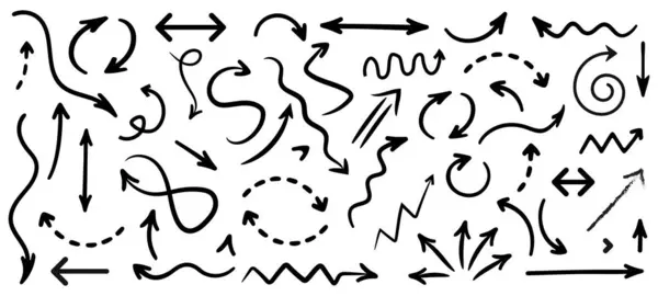 Ok vektör ögeleri elle çizilmiş oklar fırça darbesi kıvrımlı ok koleksiyonu