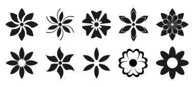 Çiçek simgesi koleksiyonu basit vektör simgesi çiçek siyah işaret eko şekil galerisi düğmesi ayarlandı