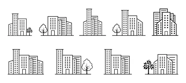 Bina simgeleri dizisi gayrimenkul işi gökdeleni mimari şehir vektörü modern şehir düğmeleri