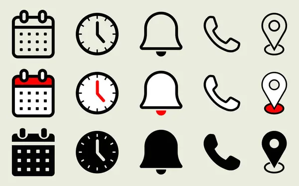 Konum takvimi telefon bildirim saat simgesi kronometre atama uyarısı uyarı haritası çağrı vektör düğmeleri