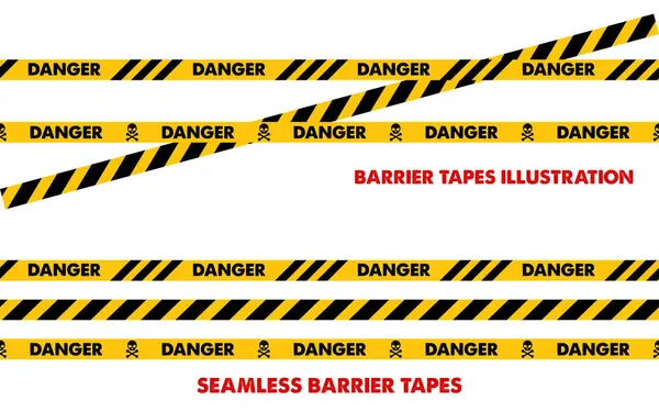 Tehlike bariyeri bant illüstrasyonu ve dikişsiz bant deseni uyarı sarı işaret uyarısı güvenlik önlemleri çalışma siyah metin sarı bant arkaplan web sitesi
