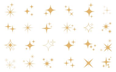 Altın parıltı, altın yıldız vektör ikonu koleksiyonu dekoratif süslemeli yaratıcı soyut elementler parlak, parlak, sarı yıldızlar.