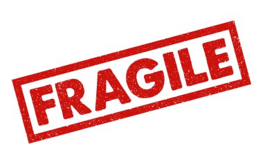 Kırılgan kırmızı mürekkep kauçuk mühür damgası grunge fok efekti eski tip vintro stil vignette ürün taşıma uyarı işareti