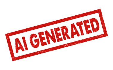 Ai üretilmiş kırmızı mürekkep kauçuk mühür damgası grunge fok rozeti tanecikli antika stil vignette yapay zeka teknolojisi dijital derin ai jeneratif ai modern teknoloji uyarısı