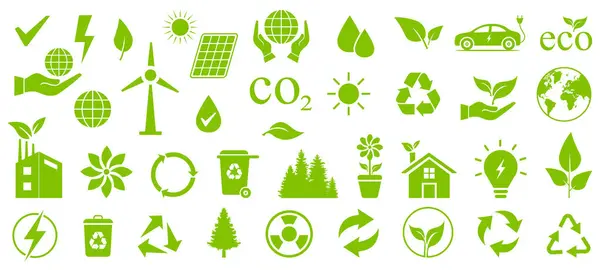 Çevre dostu Simgeler Sürdürülebilirliği Yenilenebilir Enerji Geri Dönüşümü Yeşil Teknoloji ve Doğa Koruma Vektörü Resimlerini Ayarladı