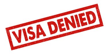 VISA DENIED Kırmızı Rubber Damga Vektörü Grunge Metin Mührü Sembol Seyahat Belgeleri Göçmenlik Resmi Bildirimleri