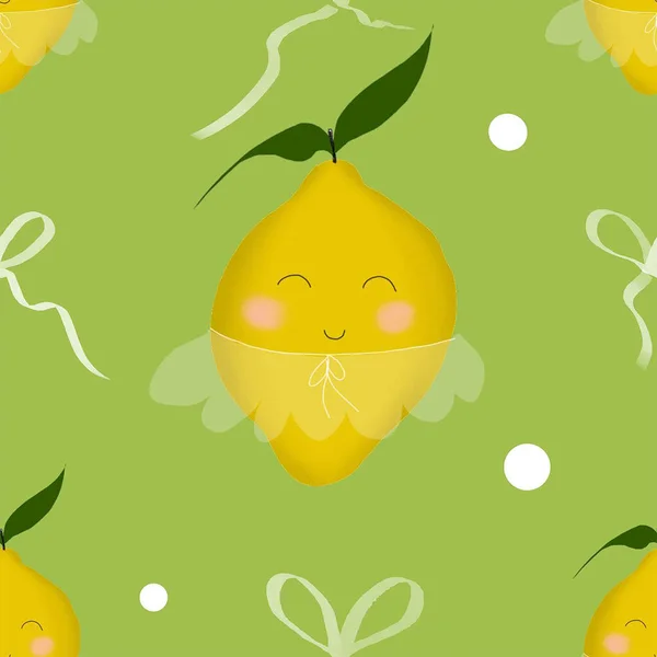 Seamless Pattern Pattern Lemons Cute Lemon Skirt Bow Textiles Packaging — Stock Photo, Image