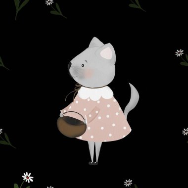 Kusursuz tekrarı olan sevimli kedi ve kalpler. Geçmişe dönük minimalizm. Çocuk testlerinde, yazdırmada, paketlemede kullanılıyor