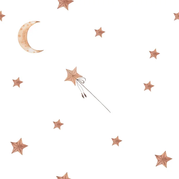 Patrón Sin Costuras Acuarela Dibujo Mes Estrellas Luna Para Delicados —  Fotos de Stock