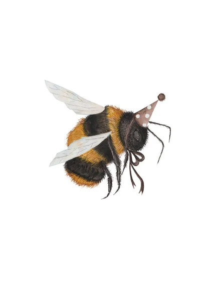 Υδατογραφία Χαρακτήρα Bumblebee Ένα Εορταστικό Καπέλο Χαριτωμένο Bumblebee Διακοσμήσετε Την — Φωτογραφία Αρχείου
