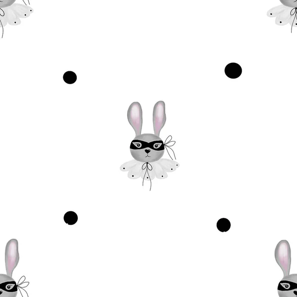 Seamless Pattern Cute Bunny Mask Collar Small Dots Childrens Minimalistic — Stock Photo, Image