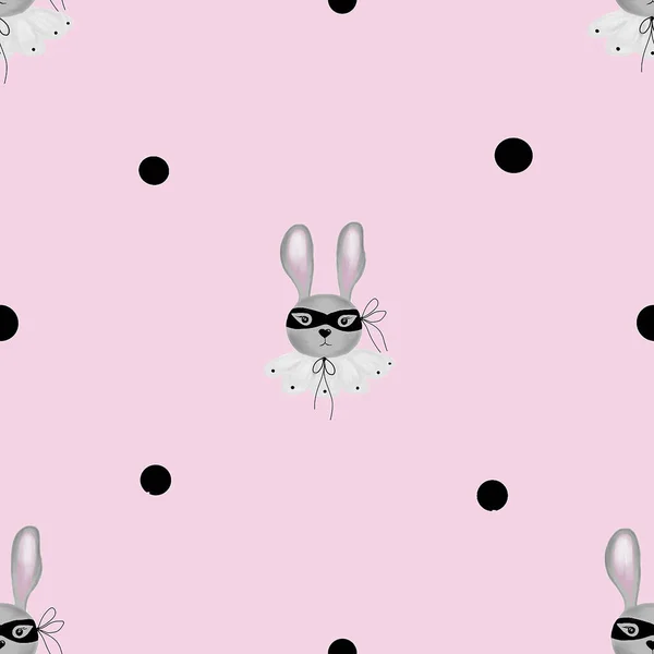 Безшовний Візерунок Милий Кролик Масці Комірі Маленькими Цятками Дитячий Мінімалістичний — стокове фото