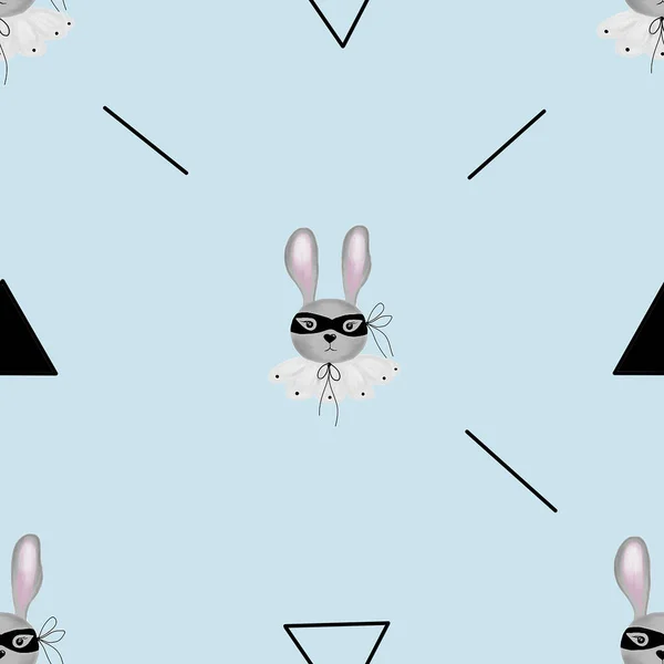 Seamless Pattern Cute Bunny Mask Collar Small Geometric Figures Childrens — Stock Photo, Image