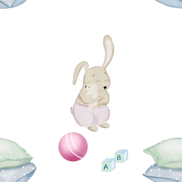 Безшовний Візерунок Кроликів Мама Дитина Милий Дитячий Візерунок Кроликами Подушками — стокове фото