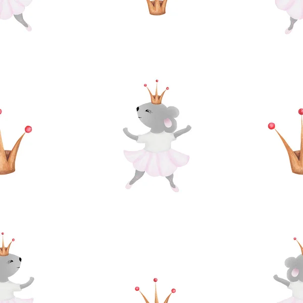 Padrão Sem Costura Bailarina Mouse Padrão Bonito Para Tecidos Infantis — Fotografia de Stock