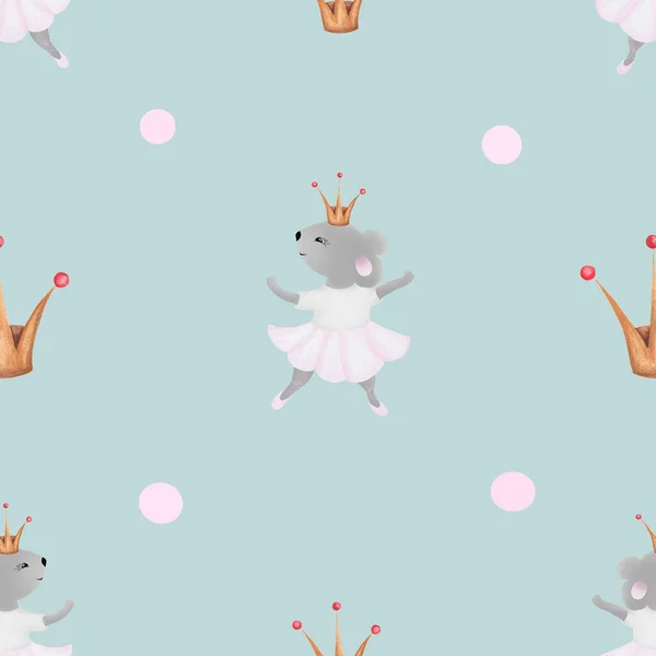 Padrão Sem Costura Bailarina Mouse Padrão Bonito Para Tecidos Infantis — Fotografia de Stock