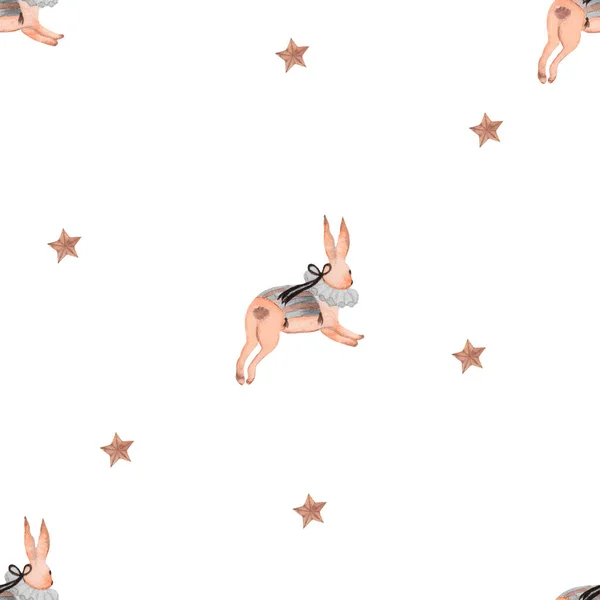 watercolor seamless pattern rabbit from vintage carousel with collar. vintage pattern moon stars rabbit for printing on textiles, wrapping paper, clothing. High quality photo