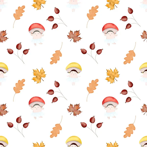 Eğlenceli Mantarlı Sonbahar Şablonu Bebek Tekstil Ürünleri Ambalaj Kağıtları Koleksiyon — Stok fotoğraf