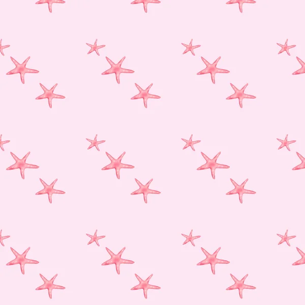 在粉色背景上的无缝图案 幼稚的海星 婴儿用品的可爱图案 — 图库照片