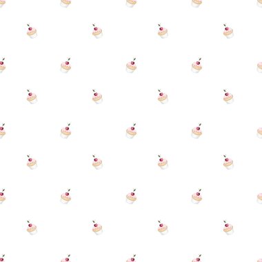 Elle çizilmiş keklerin kusursuz deseni. Kumaşa, duvar kağıdına ve ambalaj kağıdına baskı yapmak için tatlı desenli pastalar ve böğürtlenler. Yüksek kaliteli illüstrasyon