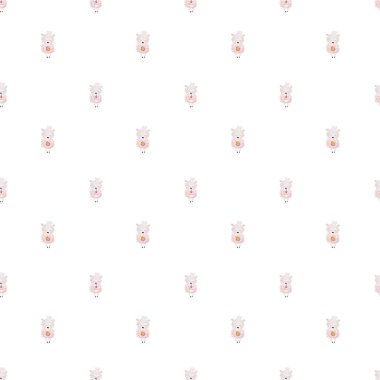 Sevimli kuzular ve pişmiş gıdalarla el yapımı, pürüzsüz bir desen. Açık renkli kek. Bebek tekstil ürünleri, fırın, kahve dükkanı, çocuk kafesi, hatıra defteri için ambalaj kağıdı. Yüksek kalite