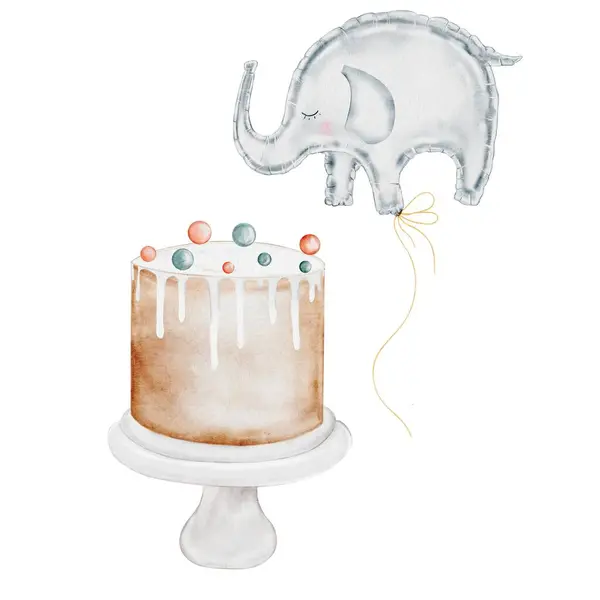 生日蛋糕水彩画 一个假日派的古董插图手绘 将艺术与白色背景的甜糕点相分离 设计婴儿淋浴和生日卡片及邀请函的理想方案 图库图片