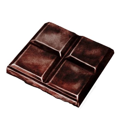 Çikolatalı suluboya. İzole edilmiş beyaz arka planda elle çizilmiş koyu çikolata dilimi. Tatlı tatlının klip sanatı. Logo, şeker ambalajı, kahve dükkanı menüsü ve yemek tarifleri için ideal. Yüksek