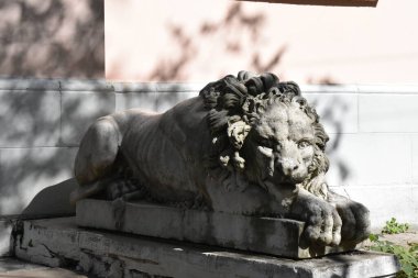 Eski bir malikanede aslan heykeli