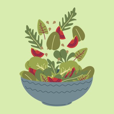 Seramik kasede taze sebze salatası. Taze ve sağlıklı yiyecekler. Vejetaryen beslenme.