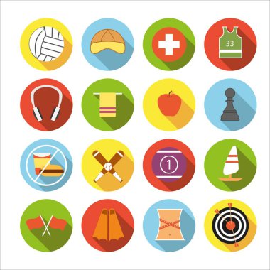 Collection of icons with different sport in flat design with shadows