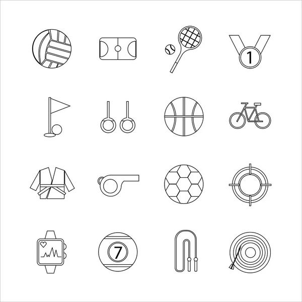 Collection Icons Different Sports Healthy Eating Outline Design — Stock Vector