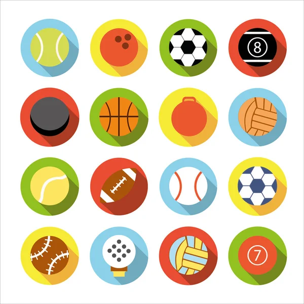 Collection of icons with different sports ball in flat design with shadows