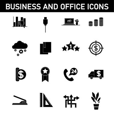 Konuyla ilgili basit simgelerin toplanması: iş ve ofis. Beyaz arkaplanda izole.