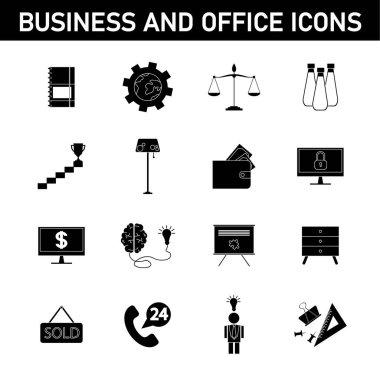 Konuyla ilgili basit simgelerin toplanması: iş ve ofis. Beyaz arkaplanda izole.