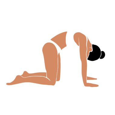 Yoga yapan, esneyen bir kızın duruşu. Beyaz zemin üzerinde düz dizayn vektör illüstrasyonuName.