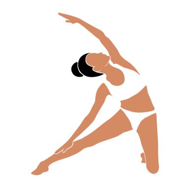 Yoga yapan, esneyen bir kızın duruşu. Beyaz zemin üzerinde düz dizayn vektör illüstrasyonuName.