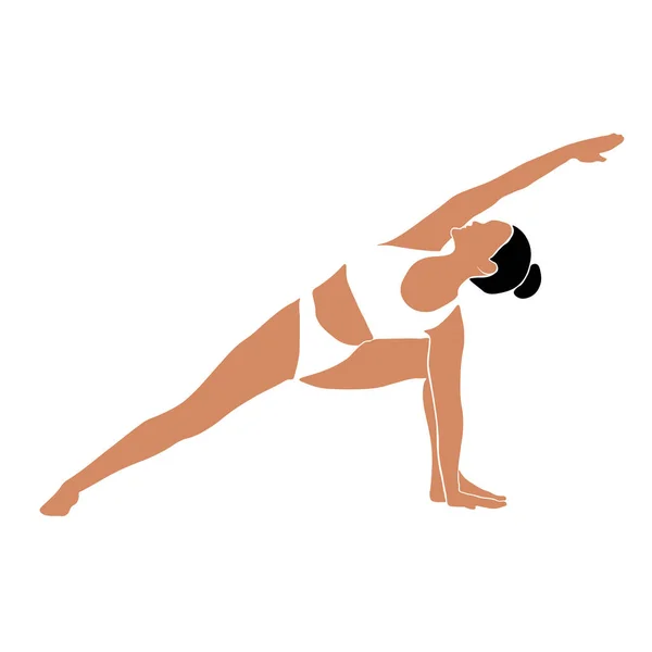 一个做瑜伽的女孩的姿势 伸展着 白色背景平面设计中的矢量图解 — 图库矢量图片
