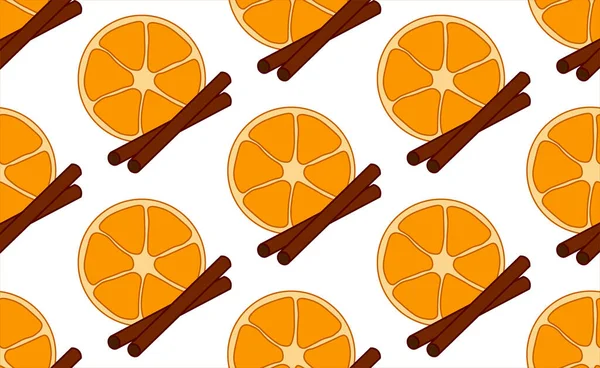 Seamless Pattern Orange Cinnamon Sticks White Background Vector Illustration Flat — Stock Vector