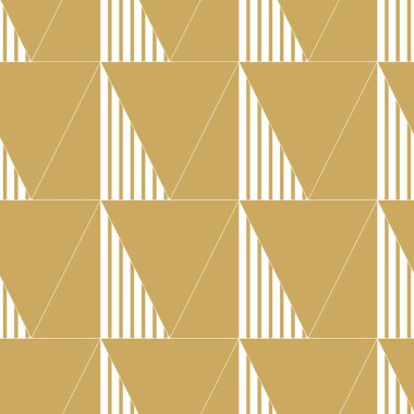Abstract geometric pattern with triangle and stripes on gold background. A seamless vector background. Graphic modern pattern. White and gold pattern.