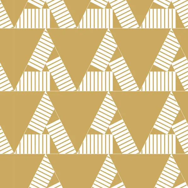 Abstract geometric pattern with triangle and stripes on gold background. A seamless vector background. Graphic modern pattern. White and gold pattern.