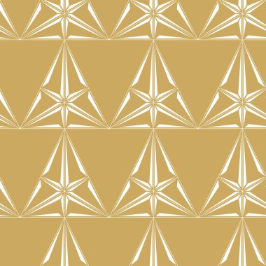 Altın zemin üzerinde çizgiler ve çizgiler olan soyut geometrik desen. Kusursuz bir vektör arka planı. Grafiksel modern model. Beyaz ve altın desenli.
