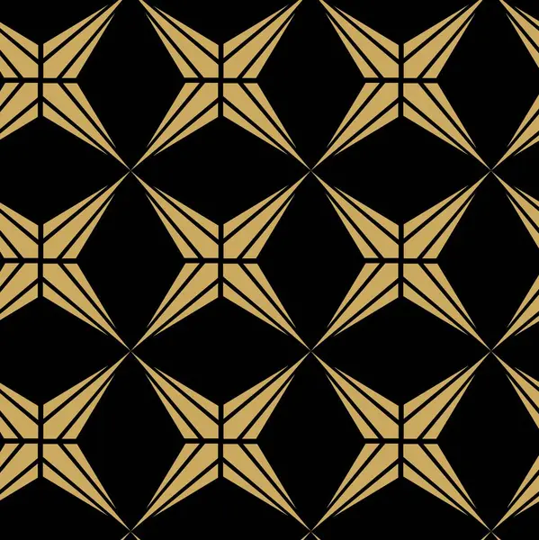 Çizgili ve çizgili soyut geometrik desen. Kusursuz vektör arkaplanı. Siyah ve altın çiçekli süs. Modern retiküle grafik tasarımı.